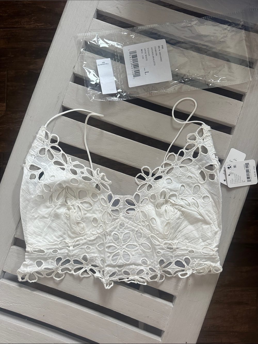 Free People Intimately Asteria Bralette Size Large Pull-On White NEW